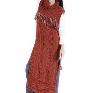 Kurta con cuello de lana y flecos