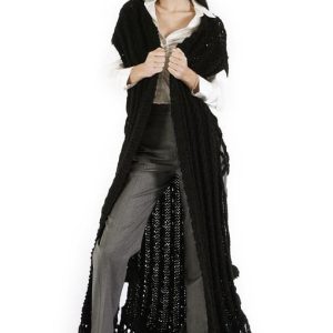 Kurta de lana abierta con flecos